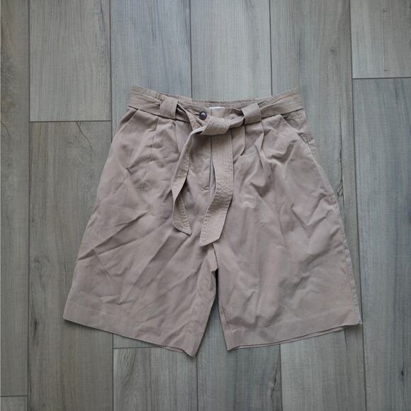 MNG Bermuda Paperbag Tie Waist Khaki Brown Chino Shorts Women Sz Small - Picture 4 of 10